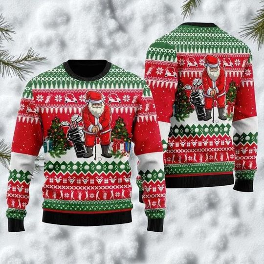 Discover Funny Golf Christmas Sweater for Men & Women  Santa Playing Golf Ugly Xmas Sweater, Holiday Gift for Golfers