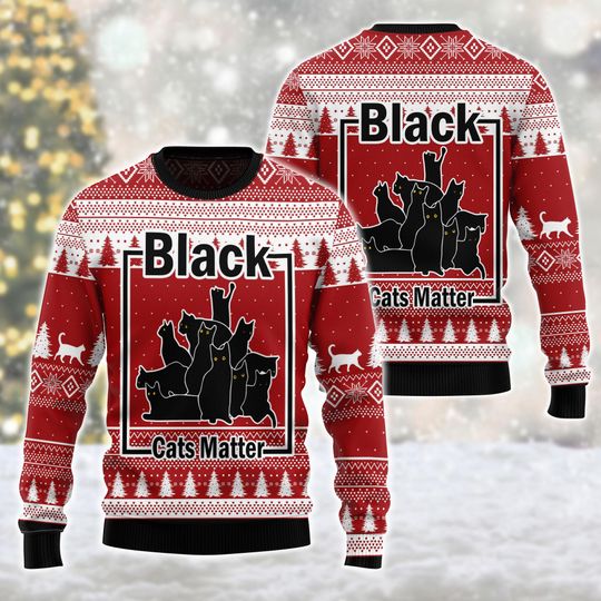 Discover Black Cat Meowy Christmas Ugly Christmas Sweater Love cat Sweater Happy Holiday Sweater Lover Xmas Sweater Gift, Christmas Gift