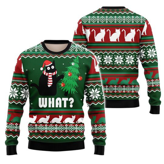 Discover Black Cat Meowy Christmas Ugly Christmas Sweater Love cat Sweater Happy Holiday Sweater Lover Xmas Sweater Gift, Christmas Gift