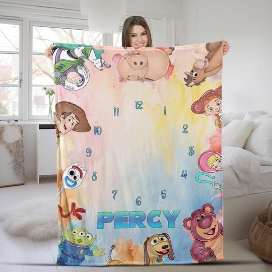 Discover Personalized Milestone Disney Toy Story Blanket/Milestone Toy Story Blanket/Woody Buzz Lightyear Jessie Toy Story Milestone Blanket OGXL09