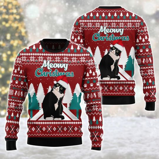 Discover Tuxedo cat Meowy Christmas Ugly Christmas Sweater Love cat Sweater Happy Holiday Sweater Lover Xmas Sweater Gift, Christmas Gift