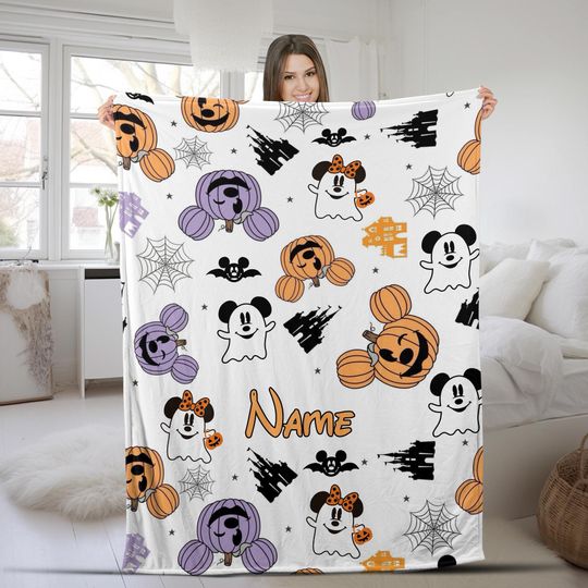 Discover Disney Mickey Halloween Blanket/Cozy Fall Decor/Fleece Sherpa Throw/Spooky Season Pumpkins/Disney Mickey Halloween Blanket OGVM68