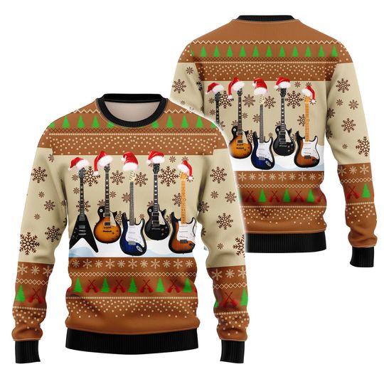 Discover Electric Guitar Ugly Christmas Sweater, Guitar Lover Xmas Sweater Gift Happy Holiday, Funny Xmas Sweater Gift