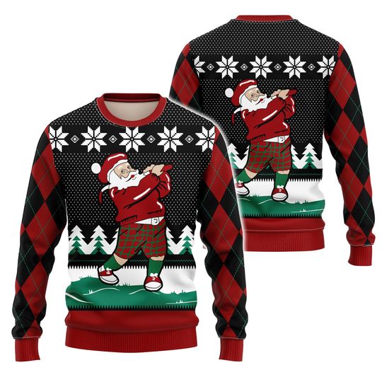 Discover Golfing Santa Ugly Christmas Sweater, Funny Golf Lover Xmas Gift, Holiday Golfer Sweatshirt, Gift for Dad Happy Holiday Xmas Sweater Gift