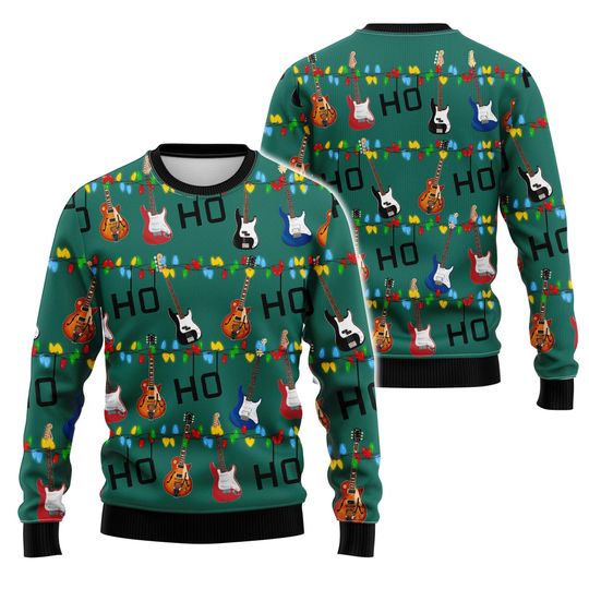 Discover Electric Guitar Hohoho Ugly Christmas Sweater, Guitar Lover Holiday Xmas Sweater , Guitar Lover Xmas Sweater Gift Happy Holiday