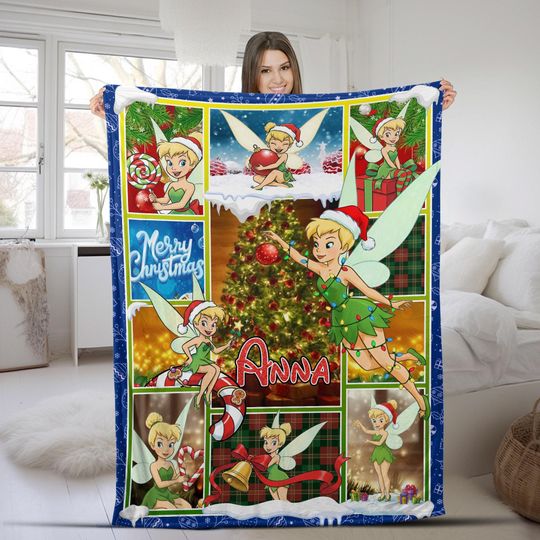 Discover Personalized Name Disney Tinker Bell Christmas Blanket, Magic Kingdom Fleece Mink Sherpa Blanket, Personalized Name Blanket AXIR11