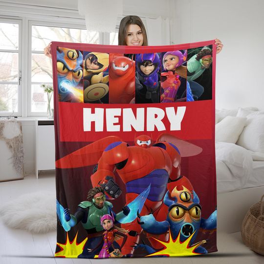 Big Hero 6 Cartoon Blanket Custom Name, Personalized Blanket