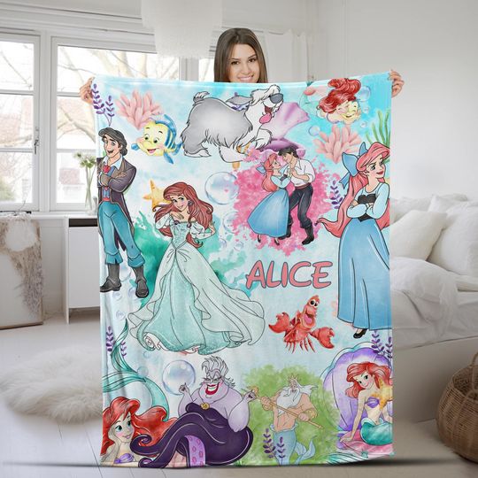 Discover Personalized The Little Mermaid Disney Princess Ariel Blanket, Custom Name Baby Girl Blanket, Disneyland Princess Birthday Girl UM5R13