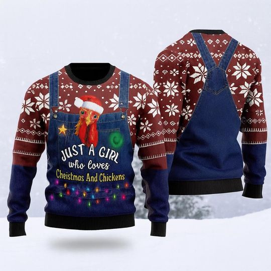 Discover Just A Girl Who Loves Xmas and Chickens Sweater, Funny Holiday Sweater, Cute Christmas Gift for Farmers and Chicken Lovers