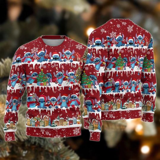 Discover Santa Stitch Ugly Christmas Sweater, Funny Stitch Xmas Sweater, Disneyland Family Sweatshirt, Cartoon Xmas Sweater, Xmas Gifts
