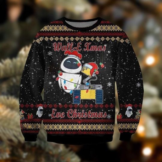 Discover Wall E And Eve Christmas Ugly Sweater, Animation Movie Christmas Sweater, Disney Christmas Group Shirt, Disneyland Xmas Sweatshirt