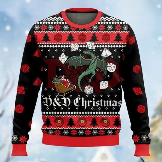 Dungeons And Dragons Ugly Christmas Sweater, Dnd Christmas Sweatshirt, Merry Christmas Sweater, Family Holiday Sweater, Gift For Fan