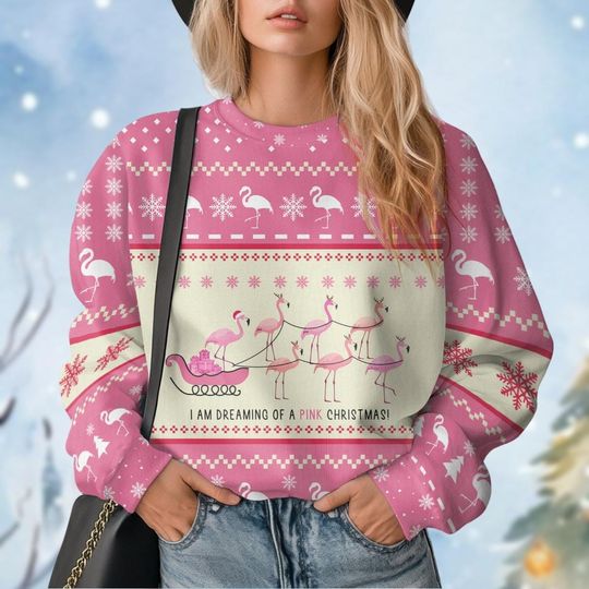 Christmas Flamingo Ugly Sweater, Tropical Animal Christmas Sweater, Family Ugly Xmas Sweater, Cute Xmas Woman Sweater, Gift For Her