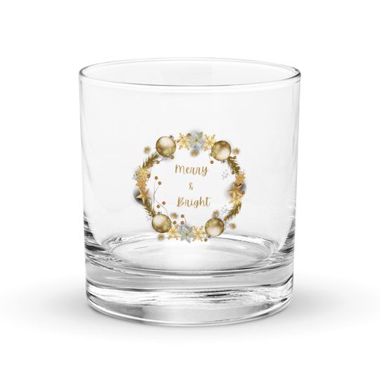 Christmas rocks glass, merry and bright Christmas glass