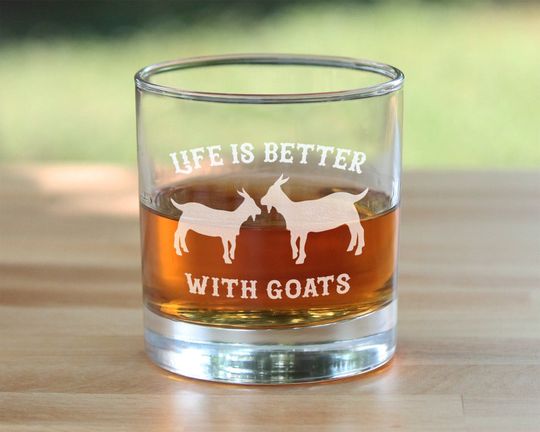 Discover Life is Better With Goats - 10 oz Rocks Glass or Old Fashioned Glass - Cute Farmhouse Decor Gifts for Lovers of Goats and Whiskey