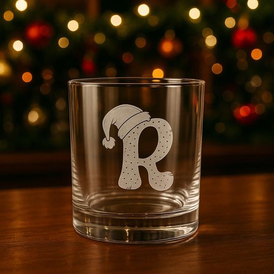 Discover Personalized Christmas Old Fashioned Glass - Whiskey Glass, Holiday Gift for Him or Her, Custom Initial Christmas Barware - Whiskey Glassed