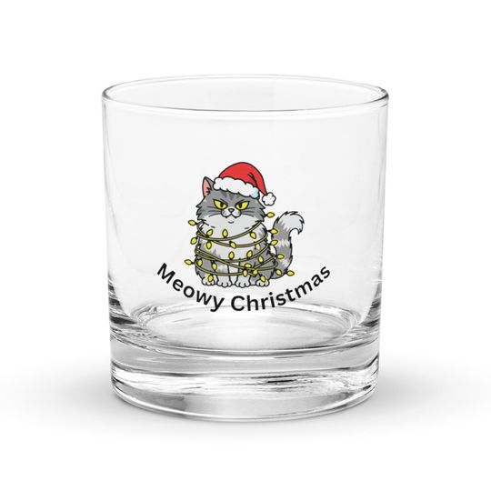 Discover Christmas cat rocks glass, Christmas rocks glass gift, cat owner gift, party glass for cat owner, pet owner Christmas gift, cat gift