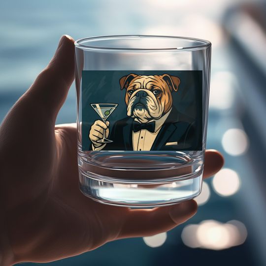 Discover Funny Bulldog Rocks Glass: 10oz Whiskey Glass, Dog Lover Gift