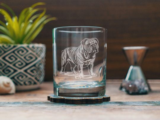 Discover Bulldog Customizable Dog Glasses | Your Dog's Name Personalized engraved glassware for beer, whiskey, wine & drinks. Pet lover owner gift