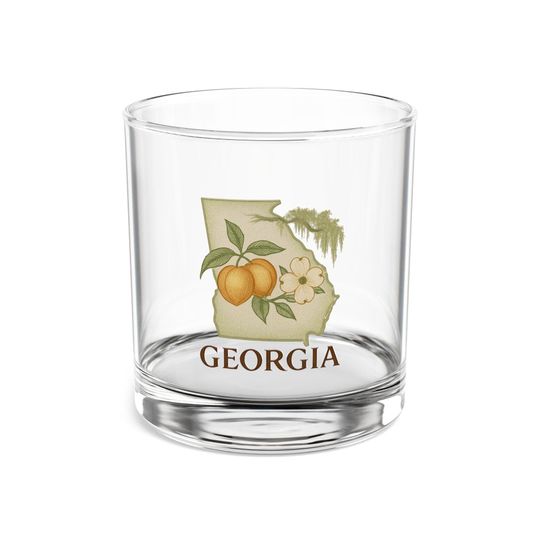 Discover Georgia Rocks Glass 10oz  Peach State Whiskey Glass | Georgia Barware Gift