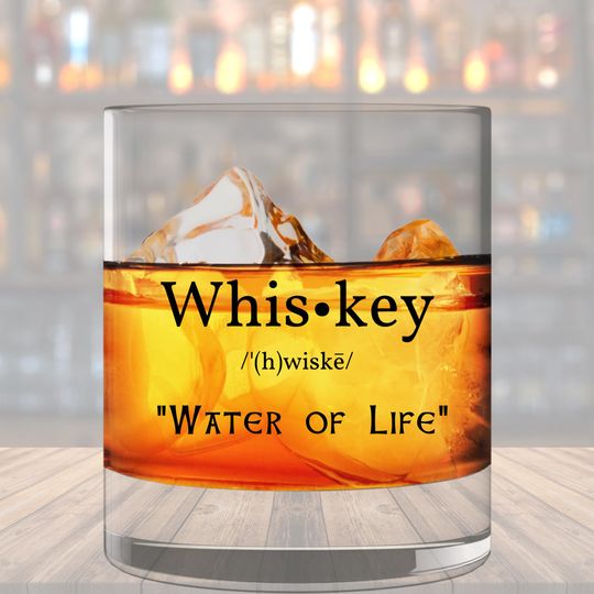 Discover Whiskey Rock Glass  Water of Life Whiskey Glass. Unique Glassware for Whiskey Lovers. Gift for Whiskey Enthusiast. Unique gift.