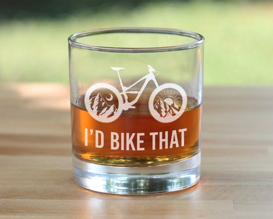 Discover Etched Mountain Bike Rocks Glass: "I'd Bike That" Cycling Gift