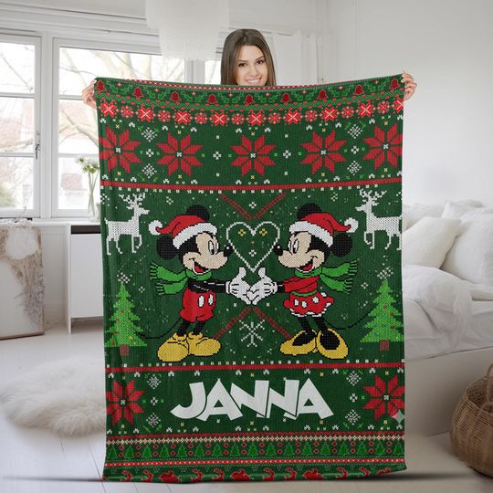 Discover Vintage Disney Santa Mickey And Minnie Christmas Ugly Blanket, Mickey's Very Merry Christmas Party 2025 Blanket AXIR14