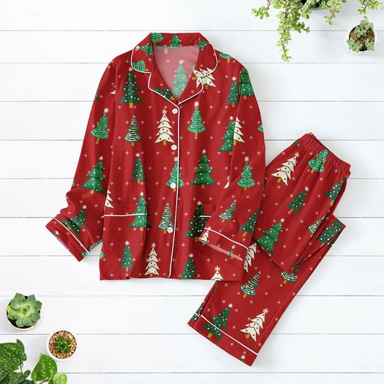 Discover Pine Tree Christmas Pajamas Set, Merry Xmas Matching Holiday Pajamas, Christmas Tree Loungewear, Funny Xmas Women Pajamas, Xmas Gift