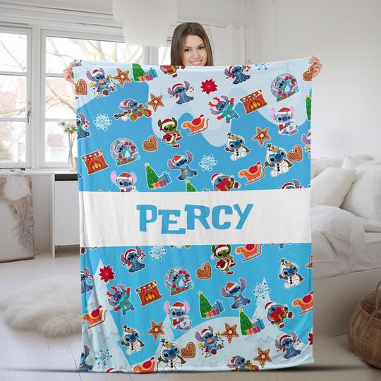 Discover Personalized Name Christmas Stitch Blanket, Santa Stitch Blanket, Disney Blanket, Lilo And Stitch Blanket, Fleece Mink Sherpa Blanket AXIR08