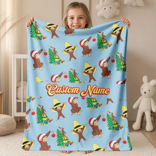 Discover Personalized Curious George Christmas Blanket, Curious George Christmas Blanket, Custom Name Blanket, Moneky George Decor AXIR01