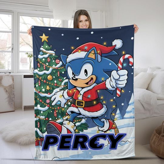 Discover Sonic Christmas Blanket, Custom Name Blanket For Kids, Sonic Hedgehog Blanket AXIR04