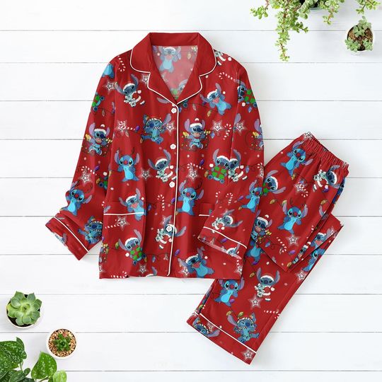 Discover Stitch Christmas Pajamas Set, Merry Xmas Family Pajamas, Disney Vacation Loungewear, Cartoon Xmas Holiday Pajamas, Christmas 2025 Gift