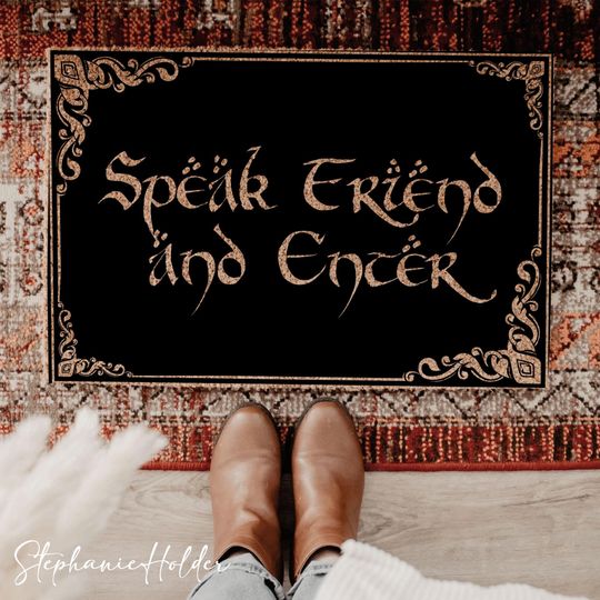 Discover Speak Friend and Enter Doormat, Geek Nerd Funny Doormat, Welcome Mat, Farmhouse Outdoor Rug, Housewarming Gift, Movie TV Show Doormat