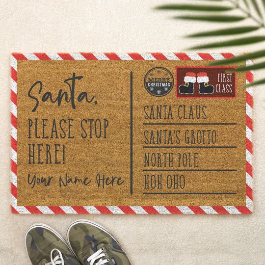 Santa Postcard Doormat Design Custom North Pole Brush Door Mat Personalised Front Doormat Christmas Decor Xmas Doormat Festive Gift Holidays