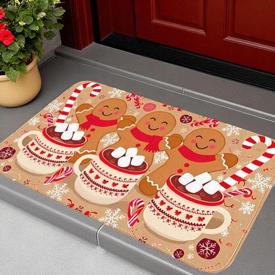 Discover Gingerbread Doormat, Festive Floor Mat, Christmas Rug, Holiday Entrance Mat, Cute Xmas Decoration, Winter Cozy Home Decor, Gift Idea