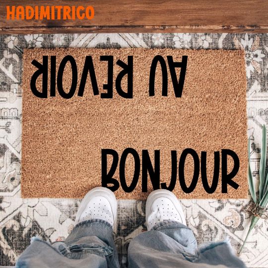 Discover Bonjour Doormat, Au Revoir Door Mat, Bonjour Welcome Mat, Bonjour Door Mat, French Doormat, Au Revoir, Bonjour, Au revoir Door Mat, French