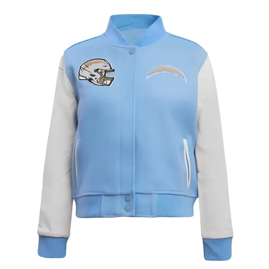 Discover football Los Angeles Chargers Sky Blue Body White Leather Sleeve Jacket Size XL