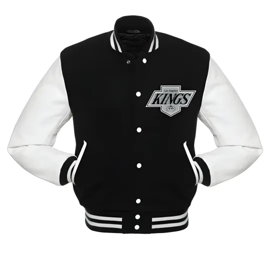Discover Los Angeles Kings Black Body White Leather Letterman Varsity Jacket Men Size L