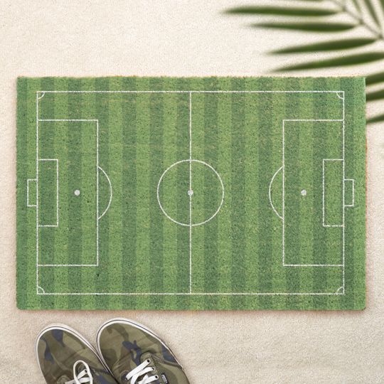 Discover Football Door Mat Soccer Pitch Field Doormat Indoor Front Welcome Entrance Footie Sports Coir Mat