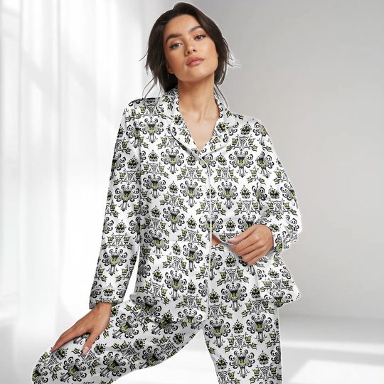 Discover Haunted Mansion Long Satin Pajamas Set, Disney Ghost Women Pajamas, Foolish Mortal Holiday Pajamas, Halloween Sleepwear, Gift For Her