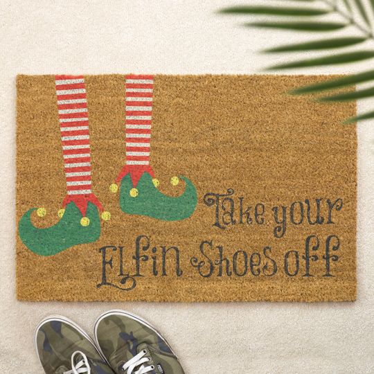 Discover Christmas Doormat Take Your Elfin Shoes Off Brush Door Mat Pun Front Doormat Christmas Decor Gift Xmas Doormat Festive Gift Holidays
