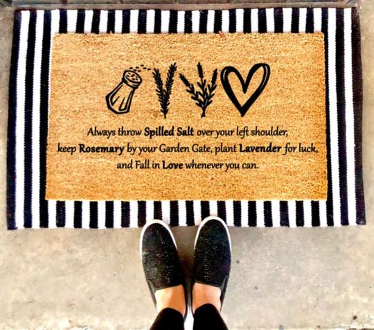 Discover Salt Rosemary Lavender Love Quote Doormat| Practical Magic | Halloween Decor | Fall | Spooky | Magical | Witches | Cute Home Decor