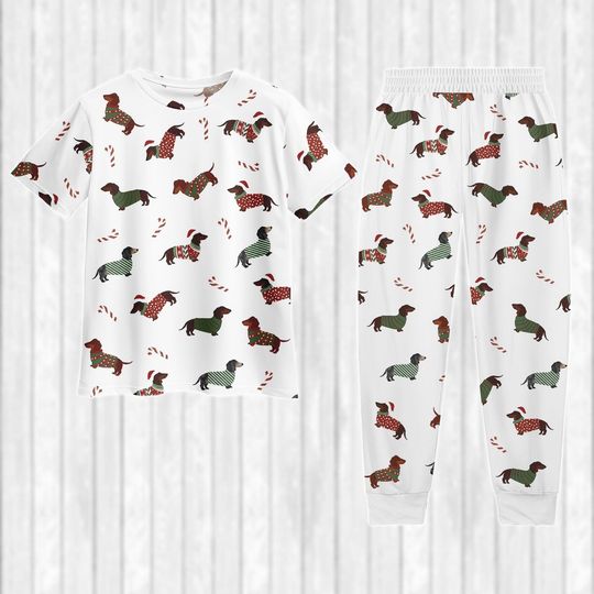 Discover Dachshund Dog Christmas Shirt Pants, Sausage Dog Xmas Pajamas Set, Pet Love Holiday Pajamas, Cute Dog Xmas Midnight Shirt, Xmas Gifts