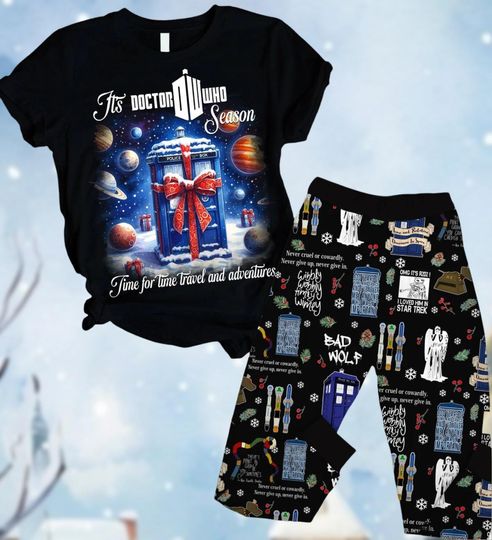Christmas Doctor Who Set Of Pajamas, Tardis Pajamas Family, Police Box Pajamas Christmas, Retro Movie Series Shirt, Xmas Gift For Fan