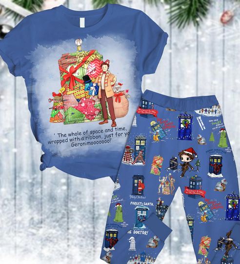 Christmas Doctor Who Pajamas Set, Police Box Xmas Shirt, Movie Series Holiday Pajamas, Vintage Dr Who Pajamas Family, Gift For Fan