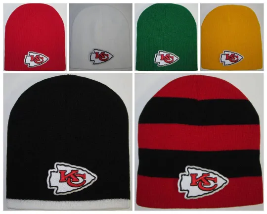 Discover Kansas City Chiefs Beanie ~Knit Hat ~CLASSIC football PATCH/LOGO ~5 Cool Colors ~New