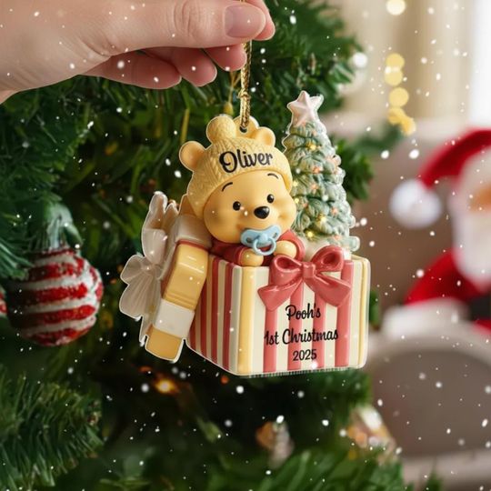 Discover Custom Pooh Babys First Christmas Ornament, Personalized Disney Christmas Acrylic Keepsake, Disney Baby Gift, New Baby Gift