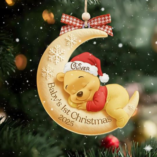 Discover Personalized Pooh Babys First Christmas Ornament, Baby Pooh Bear Christmas Acrylic Keepsake, Personalized Newborn Gift Baby Gift Idea