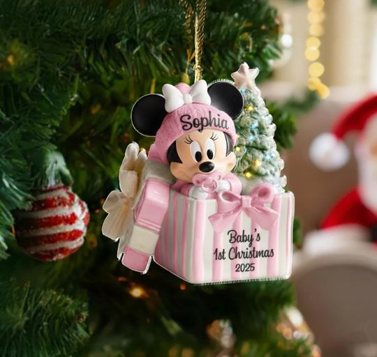 Discover Custom Minnie Mouse Babys First Christmas Ornament, Personalized Disney Christmas Acrylic Keepsake, Disney Baby Gift, New Baby Gift