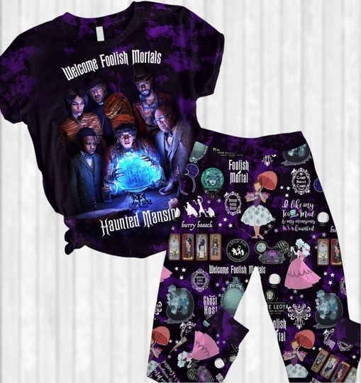 Discover Halloween Haunted Mansion Pajamas Set, Disney Wizard Women Pajamas, Horror Foolish Mortals Tshirt Pants, Spooky Pjs, Halloween Gifts